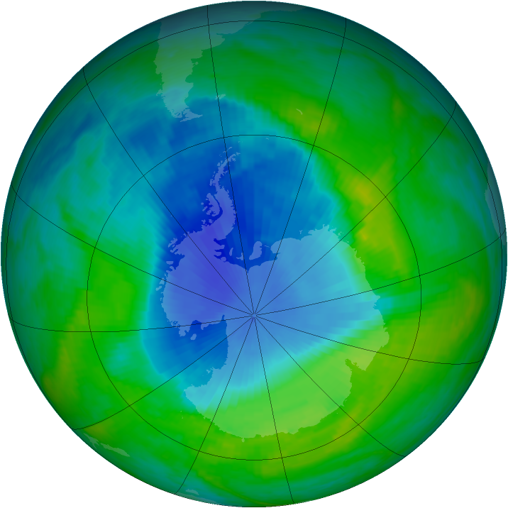 Antarctic ozone map for 05 December 1990